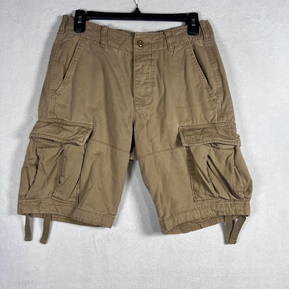 Abercrombie & Fitch Mens Khaki Cargo Shorts Tan Cotton Size 28 Y2K Skater Grunge